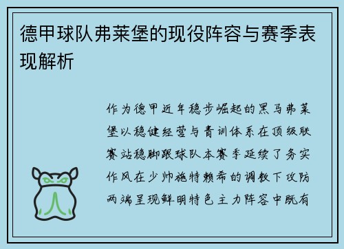 德甲球队弗莱堡的现役阵容与赛季表现解析